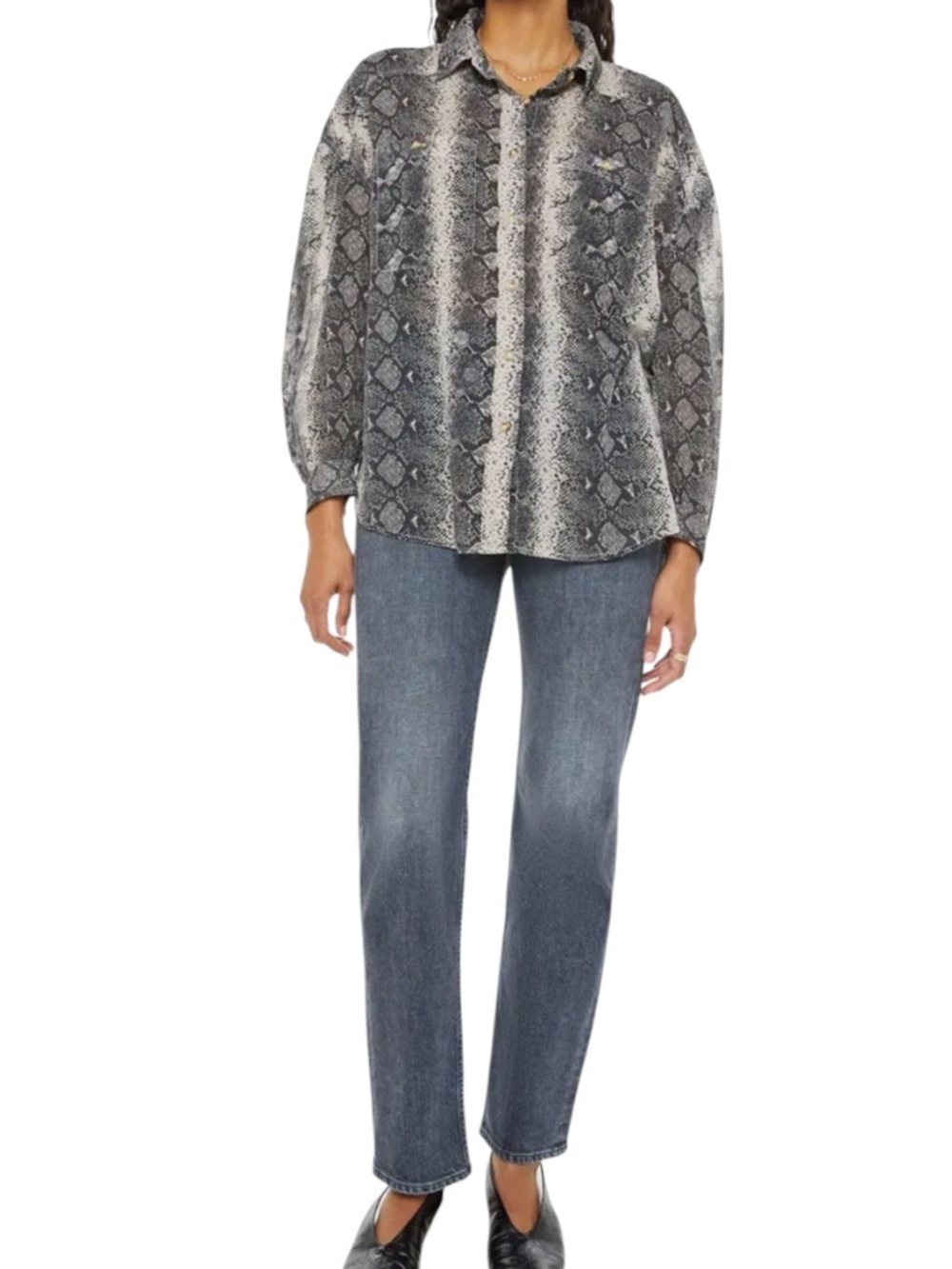 Mother The Thin Veil Button-Up Shirt In Boa Babe Size Large 100% Cotton Blouse
